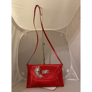 Iris Lane Red Clutch fabric rhinestones purse medium M